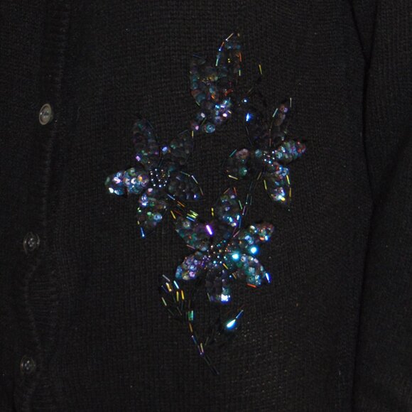 Vintage Amanda Smith Sweater Large Black Sequin Silk Angora Rabbit Cardigan L - Picture 5 of 9